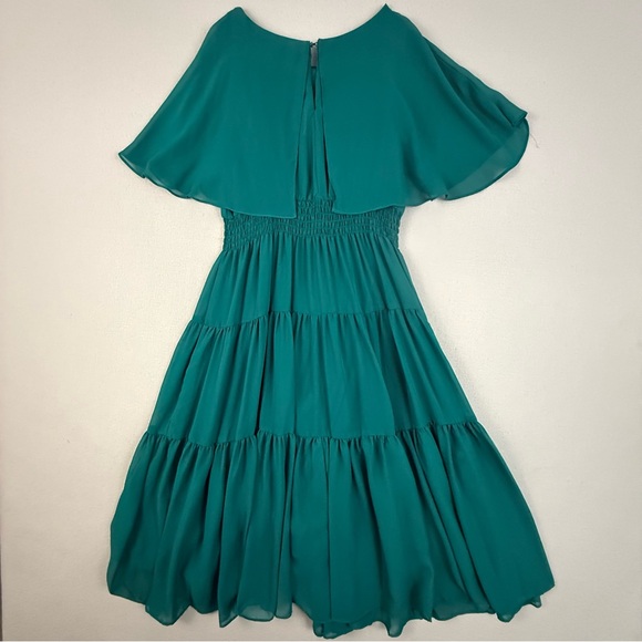 Danny & Nicole Dress Women's Size 6 Teal Midi Dress with Flowy Sleeves Pleated - Picture 2 of 11